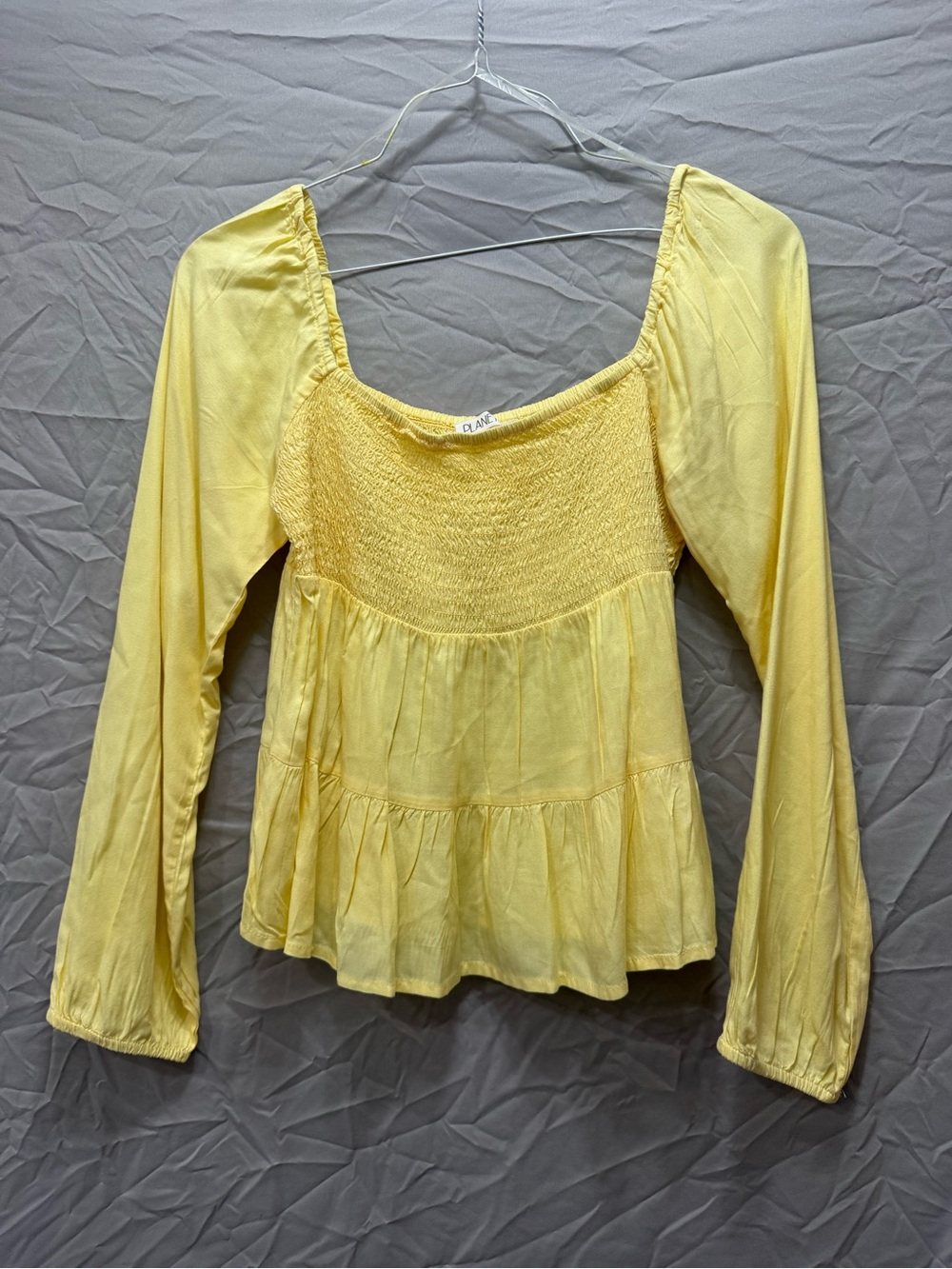 Planet Gold Yellow Smocked Square-Neck Peplum Tunic